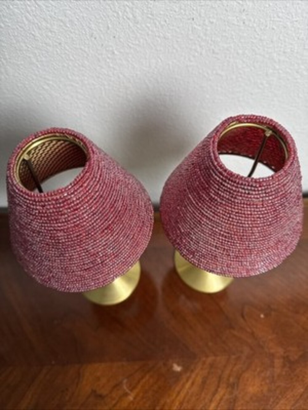 Beaded Tealight Candle Lamp Light  13” height Red Color Beads 2 pieces Valentine - Picture 3 of 8